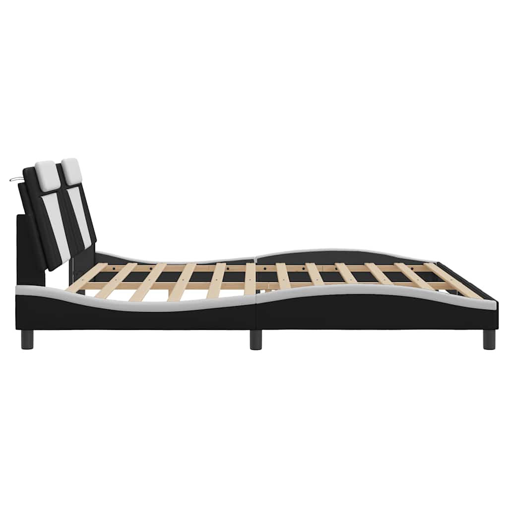 sengeramme uden madras Viana 200x200 cm kunstlæder sort og hvid