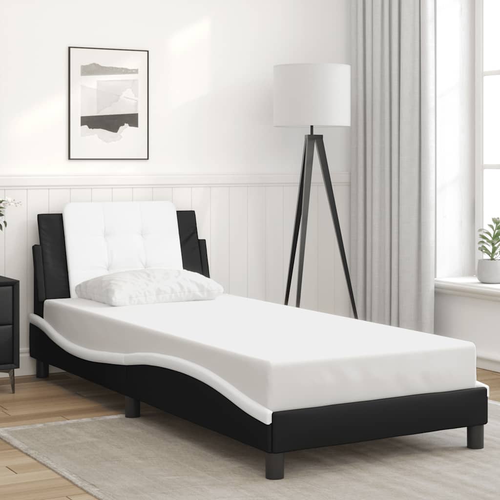 sengeramme uden madras Zadar 90x190 cm kunstlæder sort og hvid