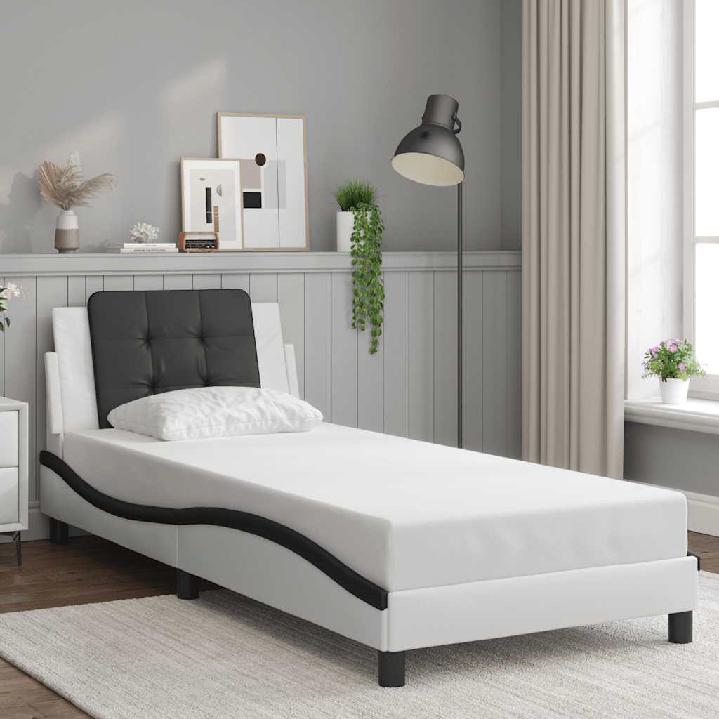 sengeramme uden madras Zadar 90x190 cm kunstlæder sort og hvid