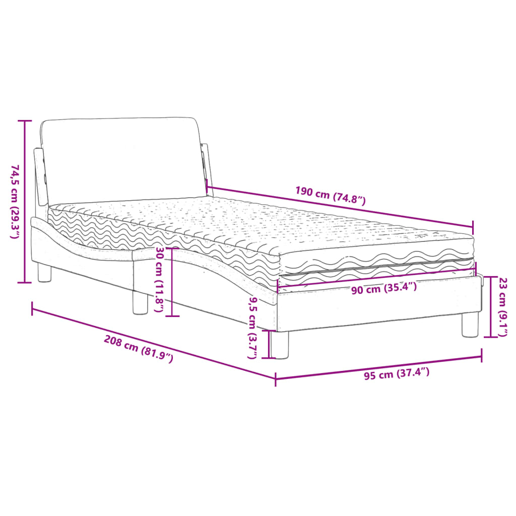 seng med madras Dover 90x190 cm kunstlæder cappuccinofarvet