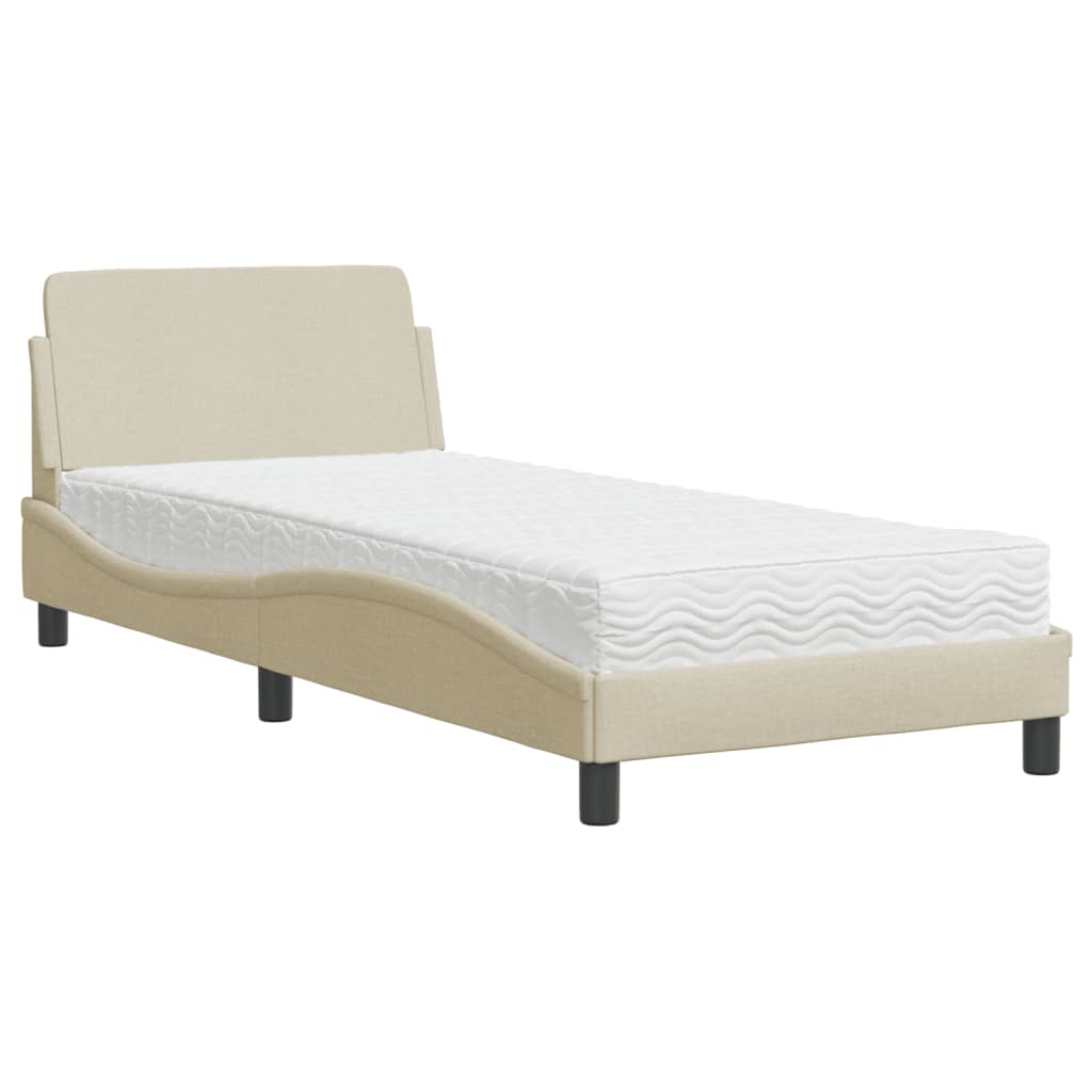 seng med madras Dover 90x200 cm stof cremefarvet