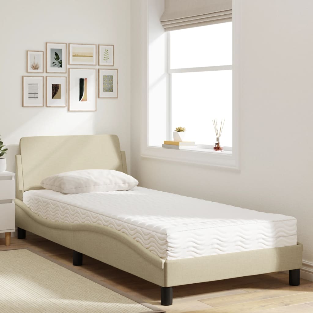 seng med madras Dover 90x200 cm stof cremefarvet