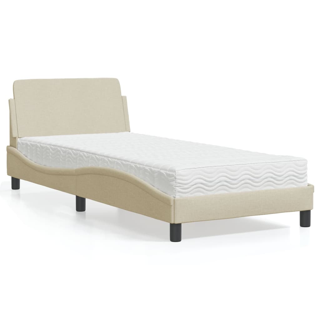 seng med madras Dover 90x200 cm stof cremefarvet