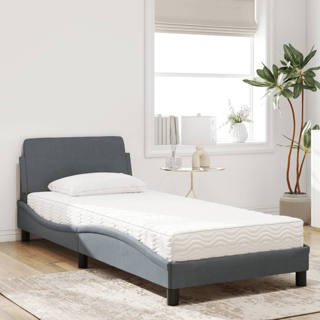 seng med madras Dover 90x200 cm velour mørkegrå