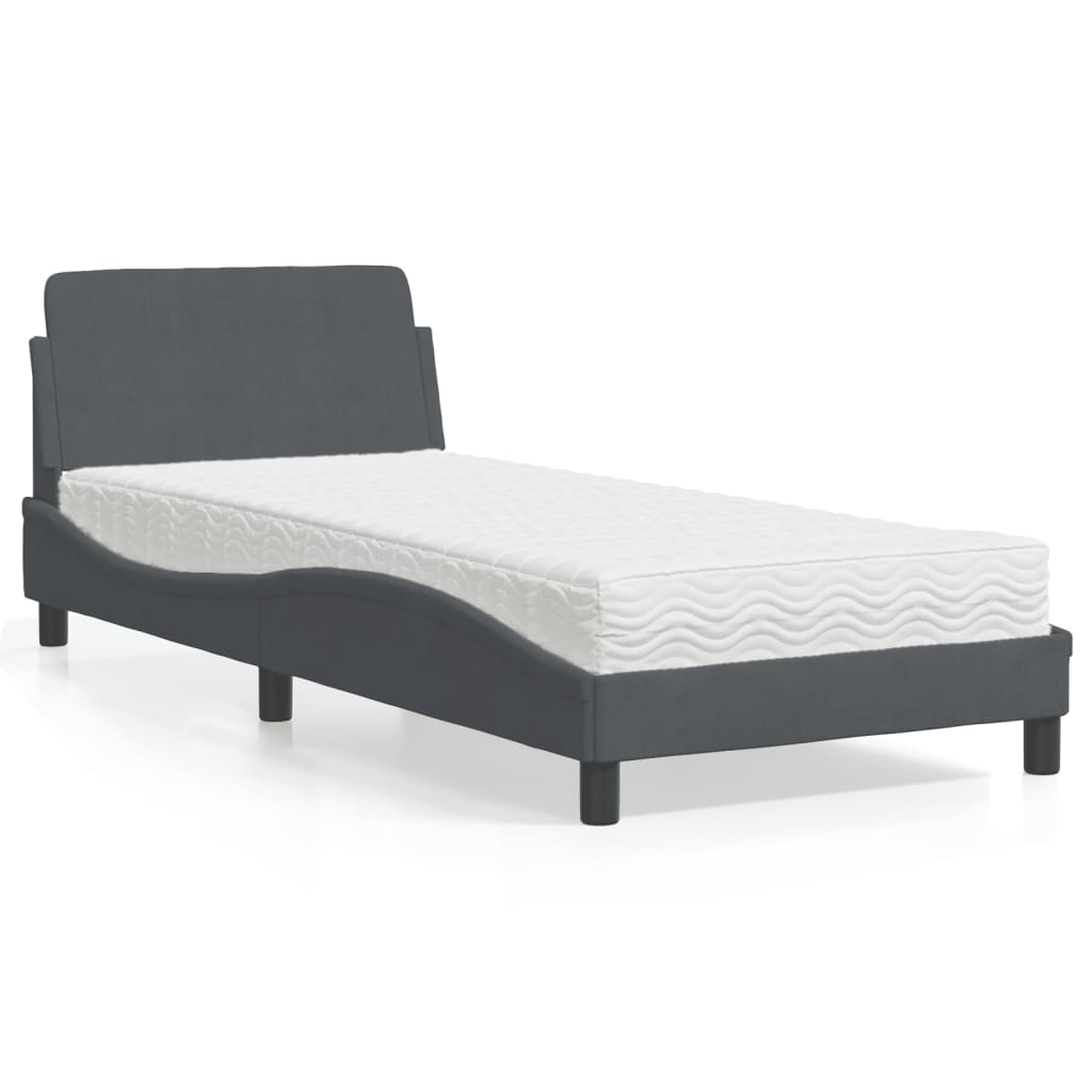 seng med madras Dover 90x200 cm velour mørkegrå