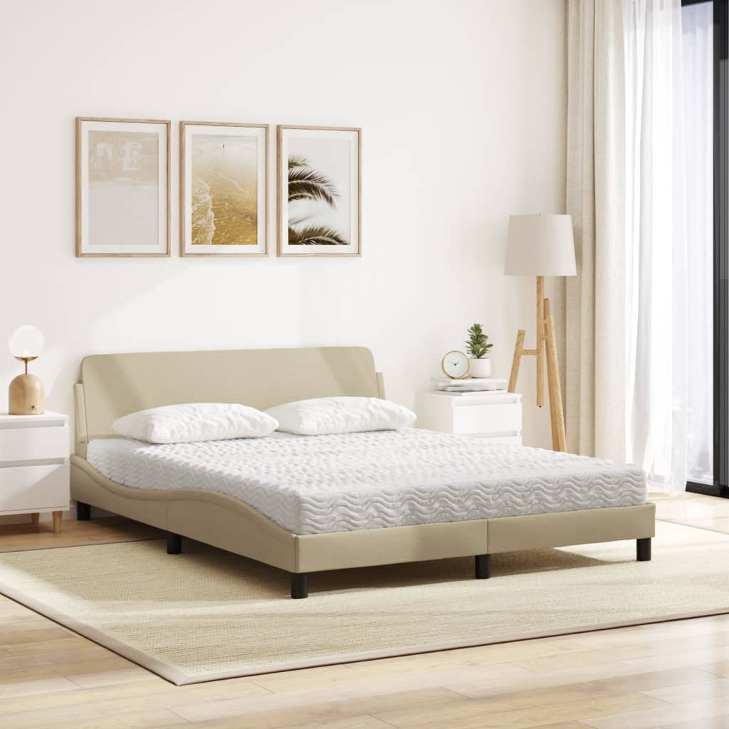 seng med madras Dover 160x200 cm stof cremefarvet