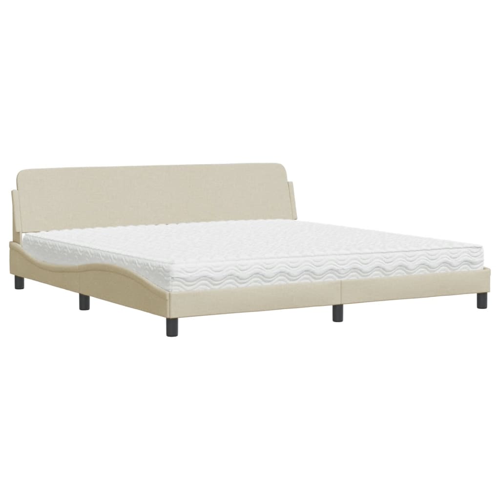 seng med madras Dover 200x200 cm stof cremefarvet