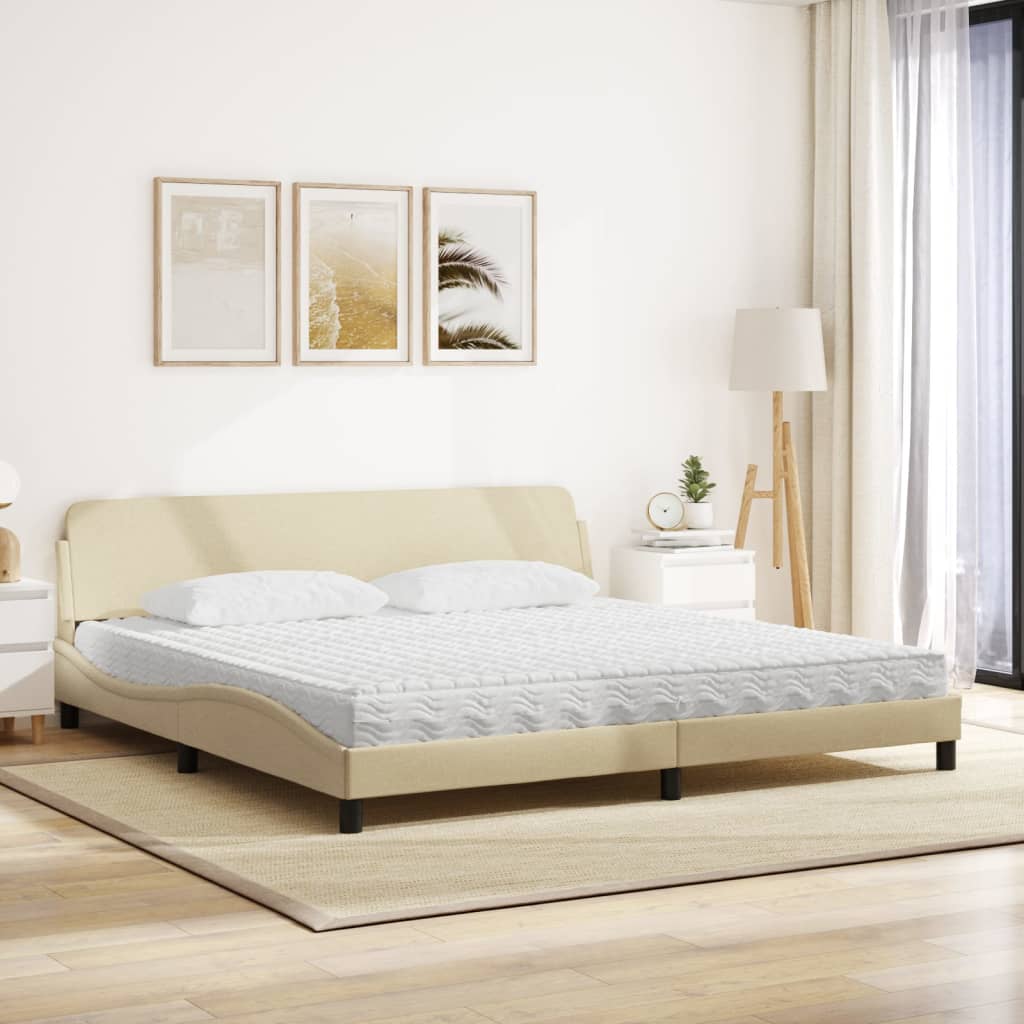 seng med madras Dover 200x200 cm stof cremefarvet