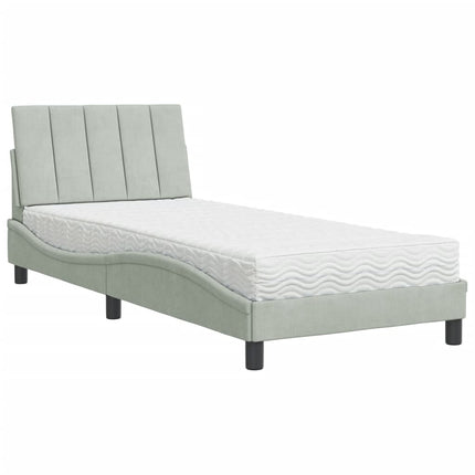seng med madras Hanko 90x190 cm velour lysegrå
