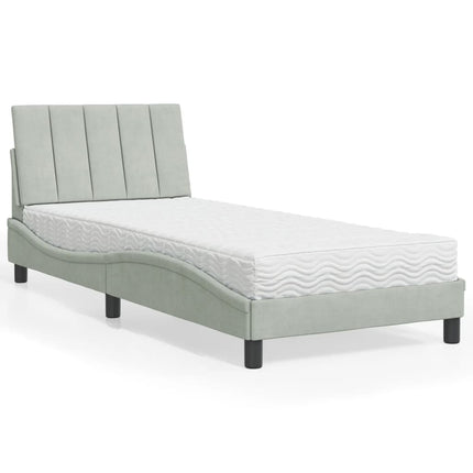 seng med madras Hanko 90x190 cm velour lysegrå