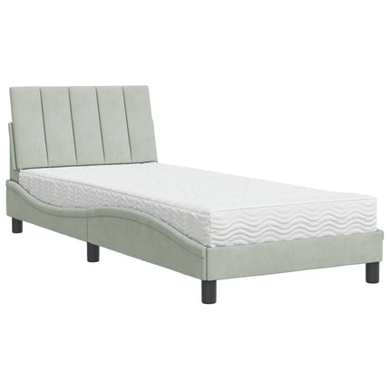 seng med madras Hanko 90x200 cm velour lysegrå