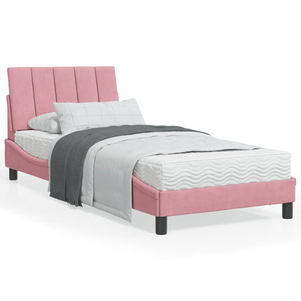 seng med madras Hanko 90x200 cm velour lyserød