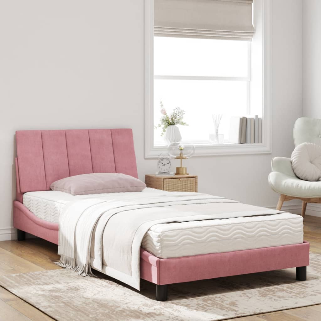 seng med madras Hanko 100x200 cm velour lyserød