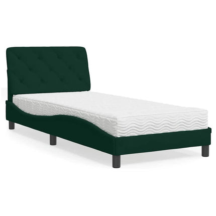 seng med madras 90x190 cm velour mørkegrøn