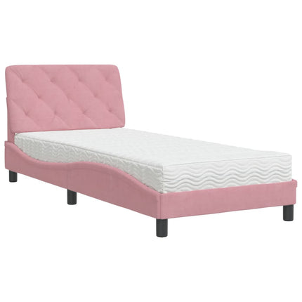 seng med madras 90x190 cm velour lyserød