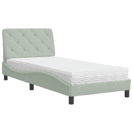 seng med madras 90x200 cm velour lysegrå