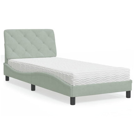 seng med madras 90x200 cm velour lysegrå