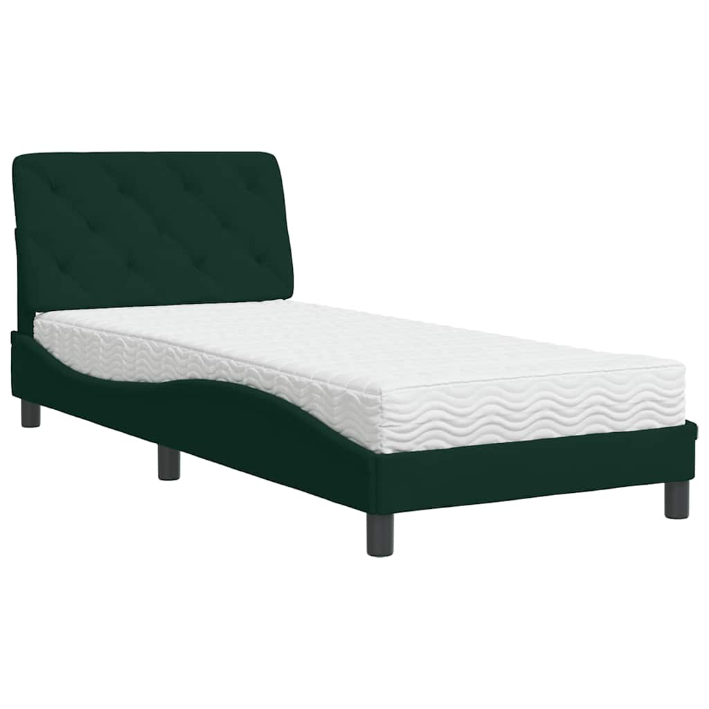 seng med madras 90x200 cm velour mørkegrøn