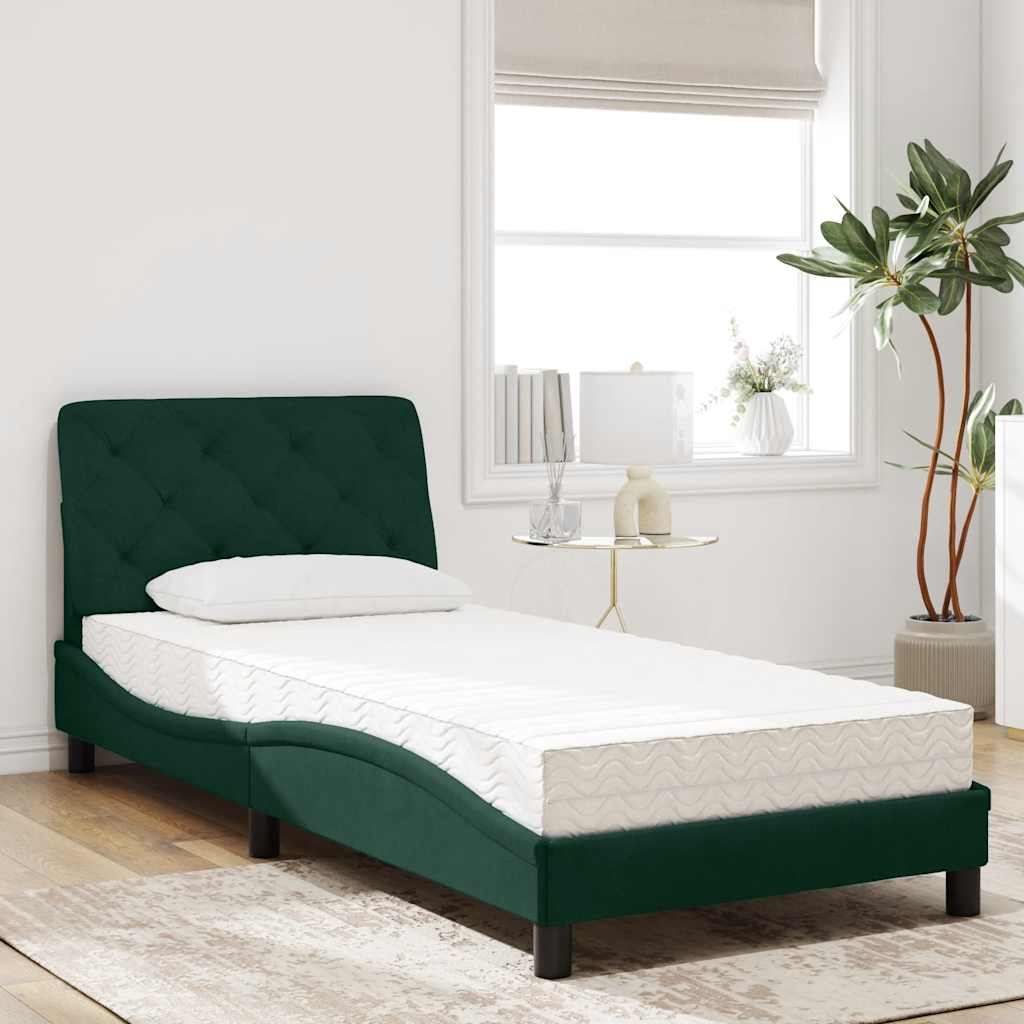 seng med madras 90x200 cm velour mørkegrøn