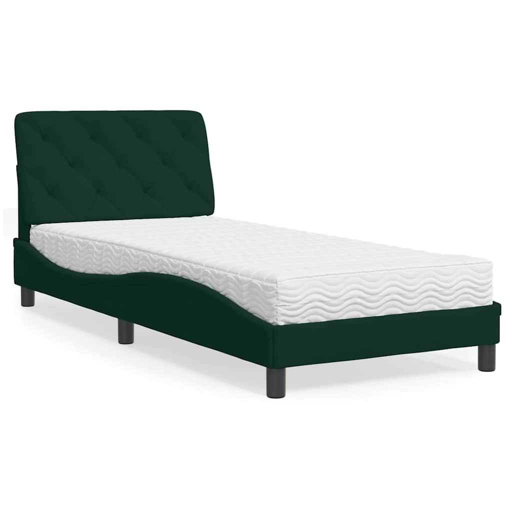 seng med madras 90x200 cm velour mørkegrøn
