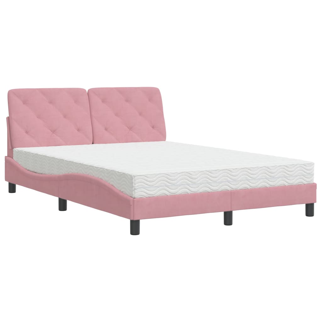 seng med madras 140x190 cm velour lyserød