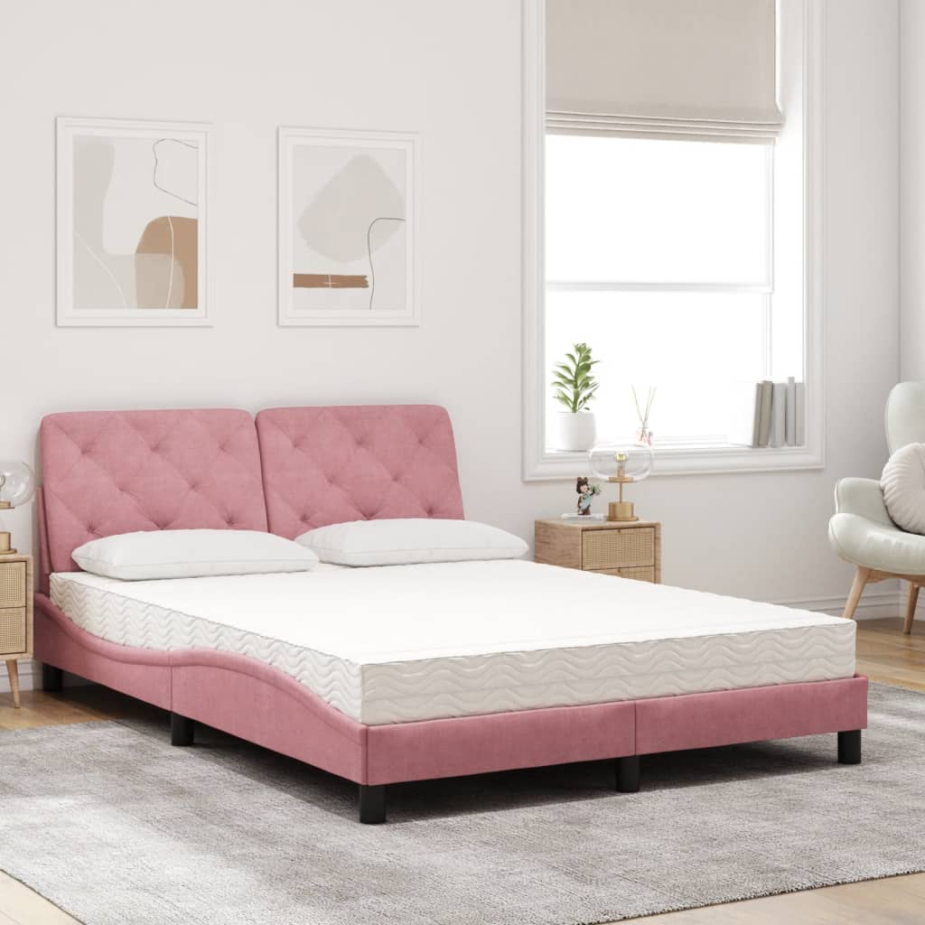 seng med madras 140x190 cm velour lyserød