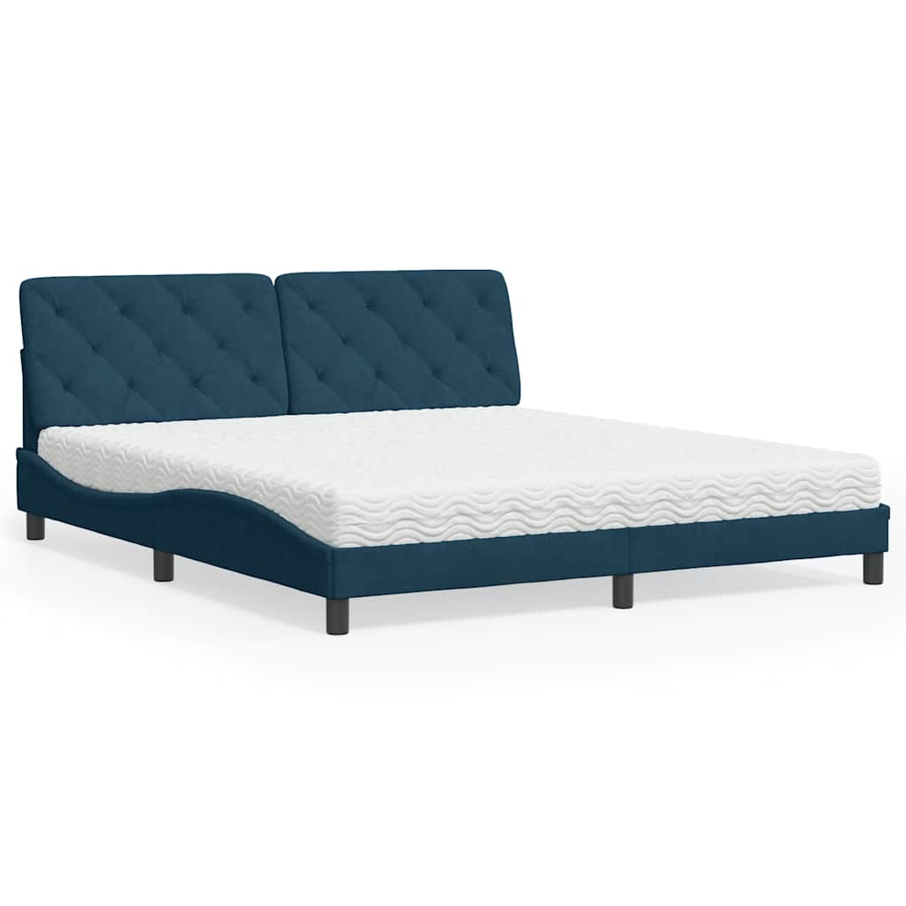 seng med madras 180x200 cm velour blå