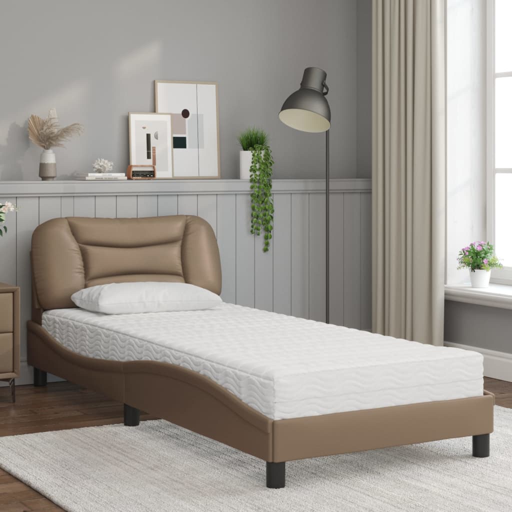 seng med madras Hvar 80x200 cm kunstlæder cappuccinofarvet