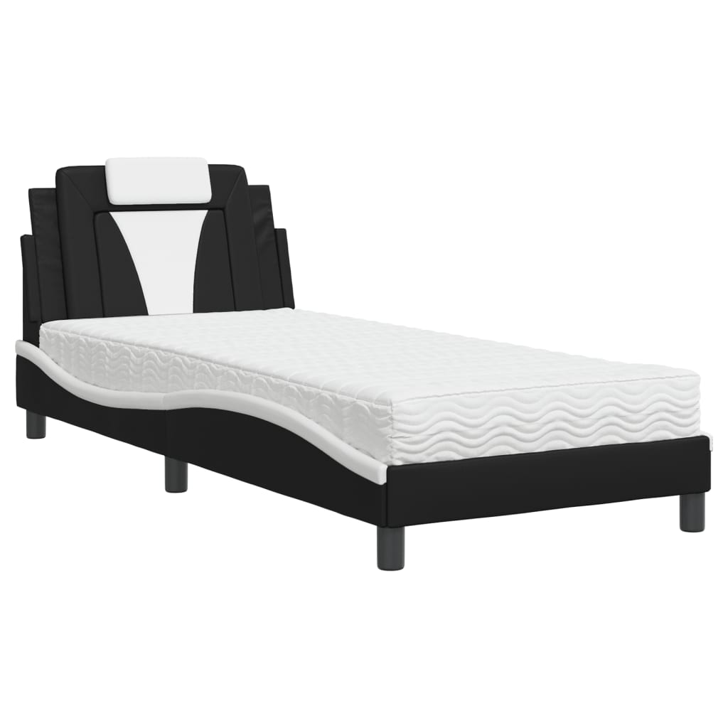 seng Viana med madras 90x190 cm kunstlæder sort og hvid