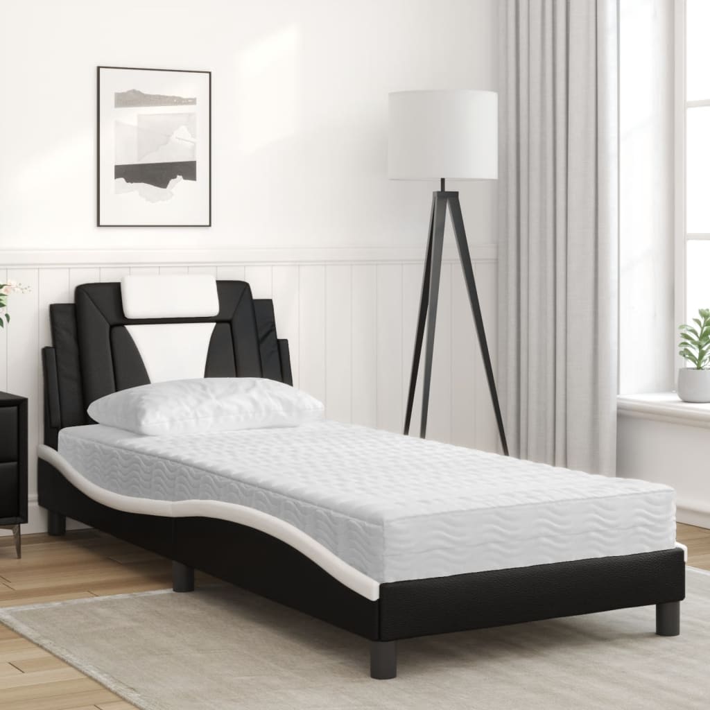 seng Viana med madras 90x190 cm kunstlæder sort og hvid