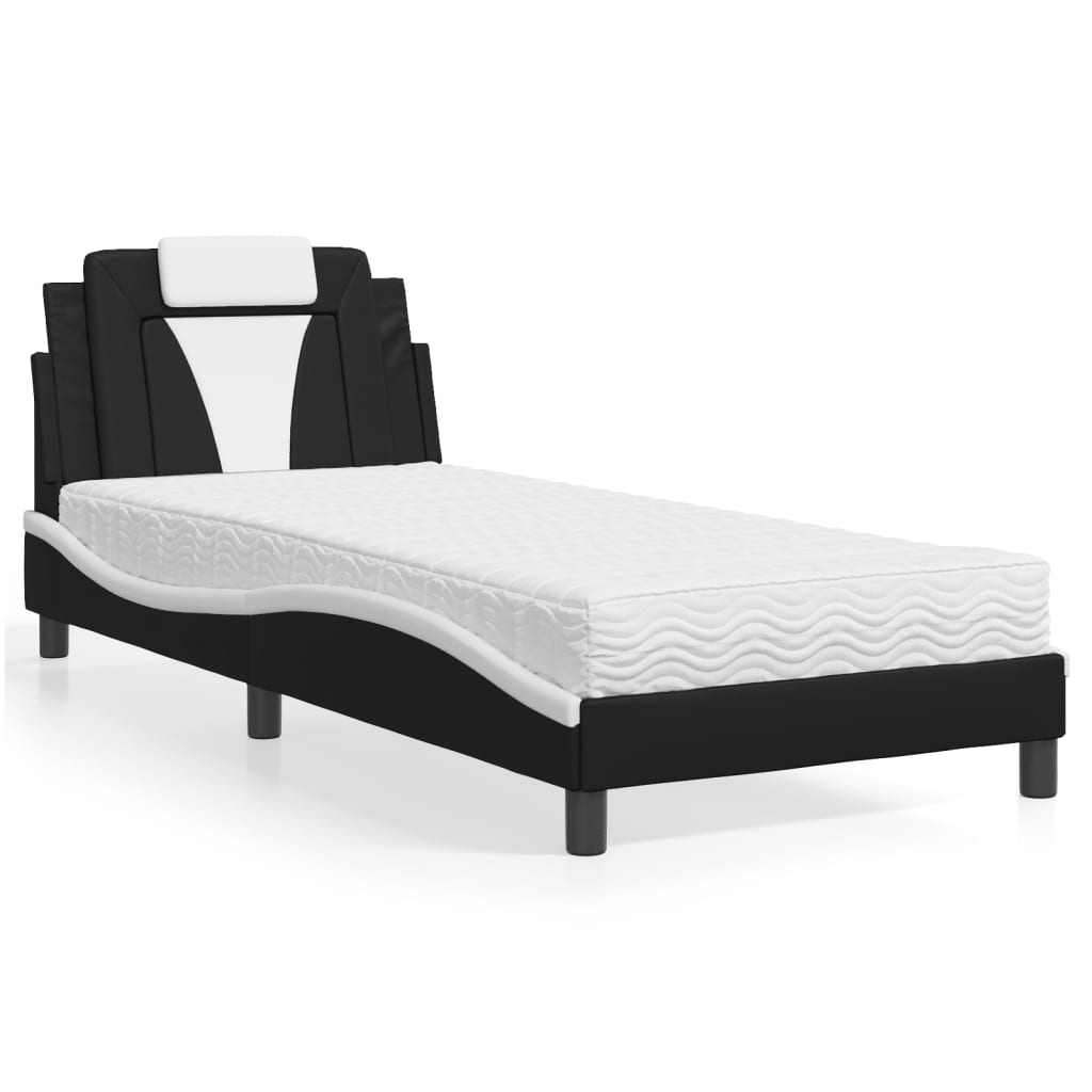 seng Viana med madras 90x190 cm kunstlæder sort og hvid