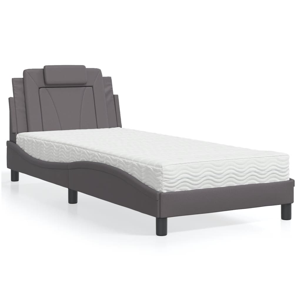 seng Viana med madras 90x200 cm kunstlæder grå