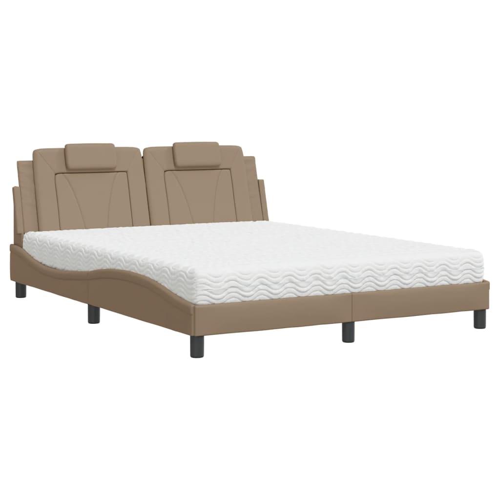 seng Viana med madras 160x200 cm kunstlæder cappuccinofarvet