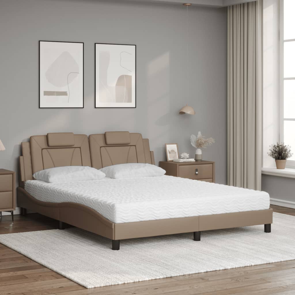 seng Viana med madras 160x200 cm kunstlæder cappuccinofarvet