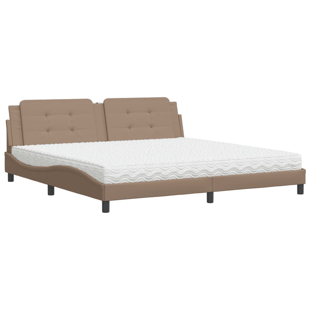 seng med madras Zadar 200x200 cm kunstlæder cappuccinofarvet