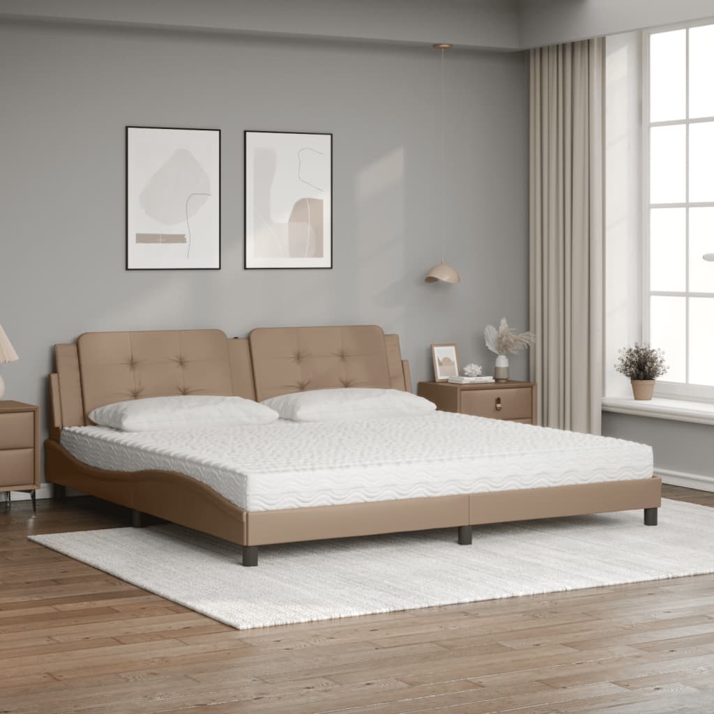 seng med madras Zadar 200x200 cm kunstlæder cappuccinofarvet