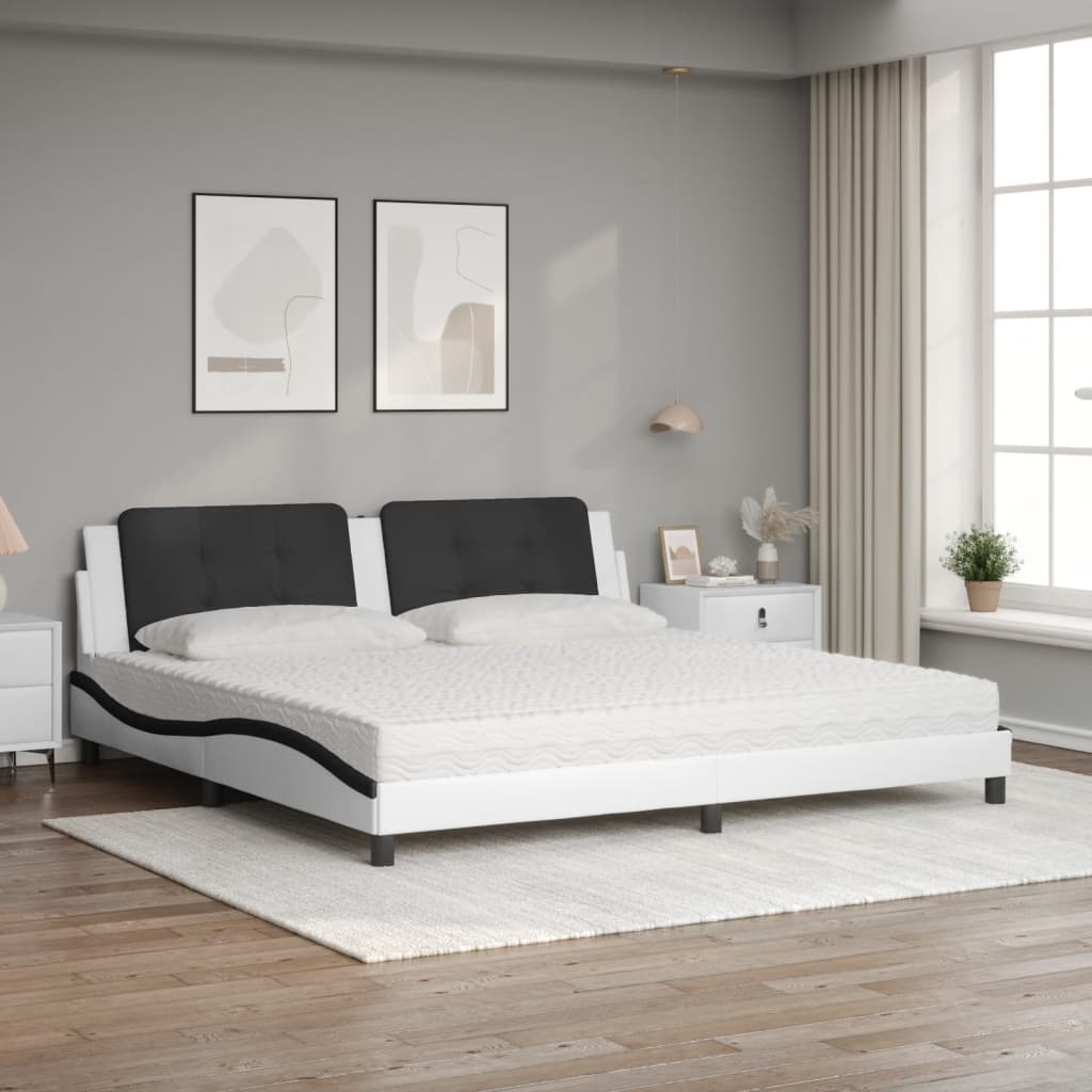 seng med madras Zadar 200x200 cm kunstlæder hvid og sort