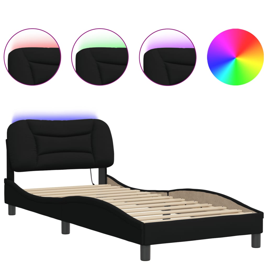 sengeramme med LED uden madras Hvar 90x190 cm stof sort