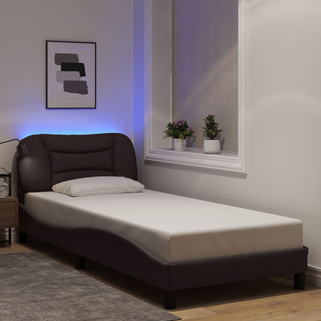 sengeramme med LED uden madras Hvar 90x190 cm stof mørkebrun