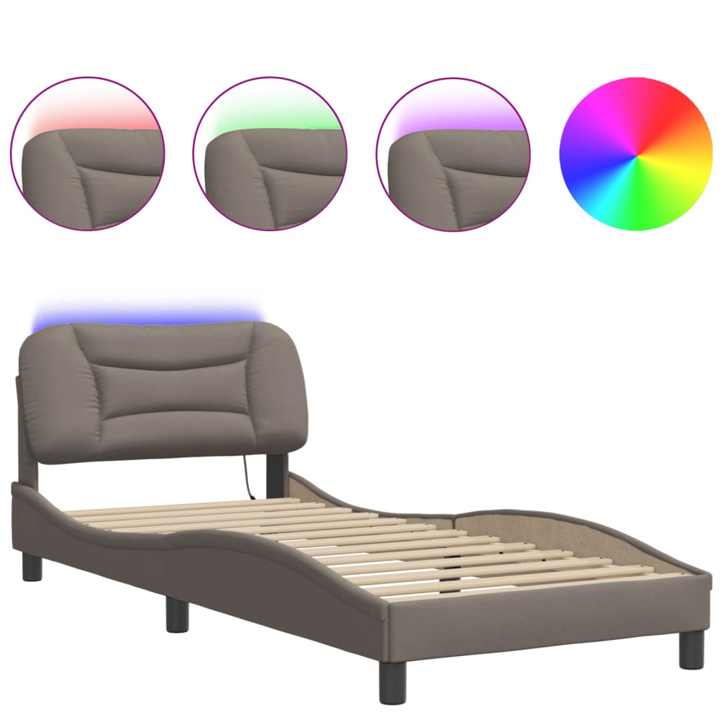sengeramme med LED uden madras Hvar 90x200 cm stof gråbrun