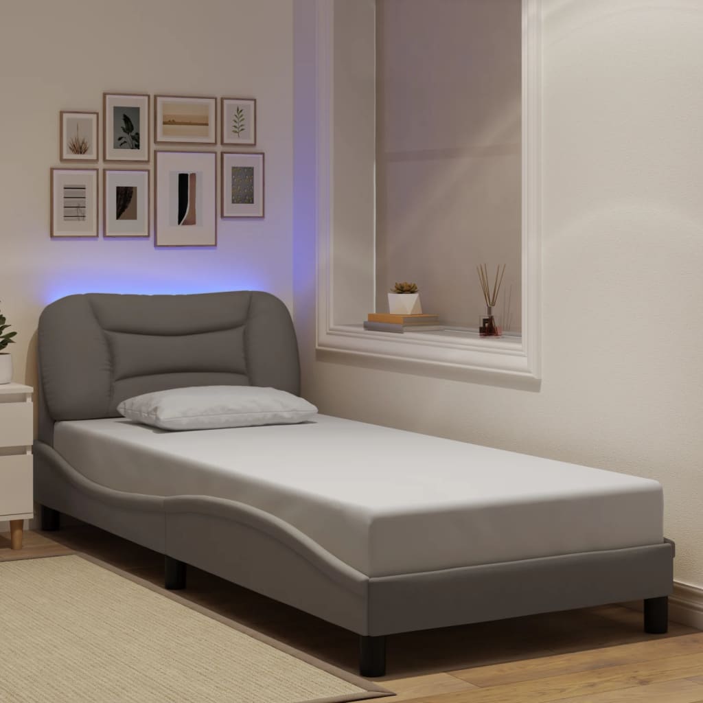sengeramme med LED uden madras Hvar 90x200 cm stof gråbrun