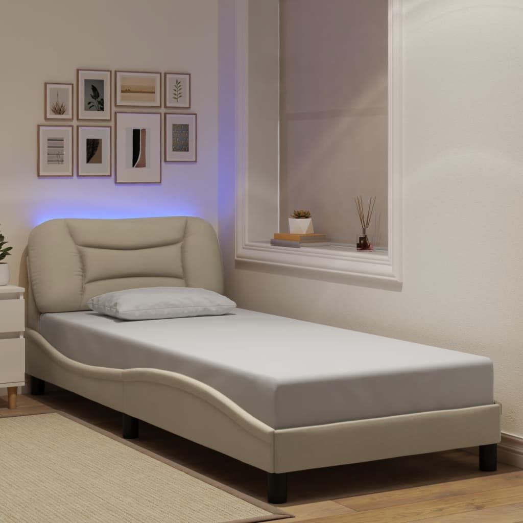 sengeramme med LED uden madras Hvar 90x200 cm stof cremefarvet