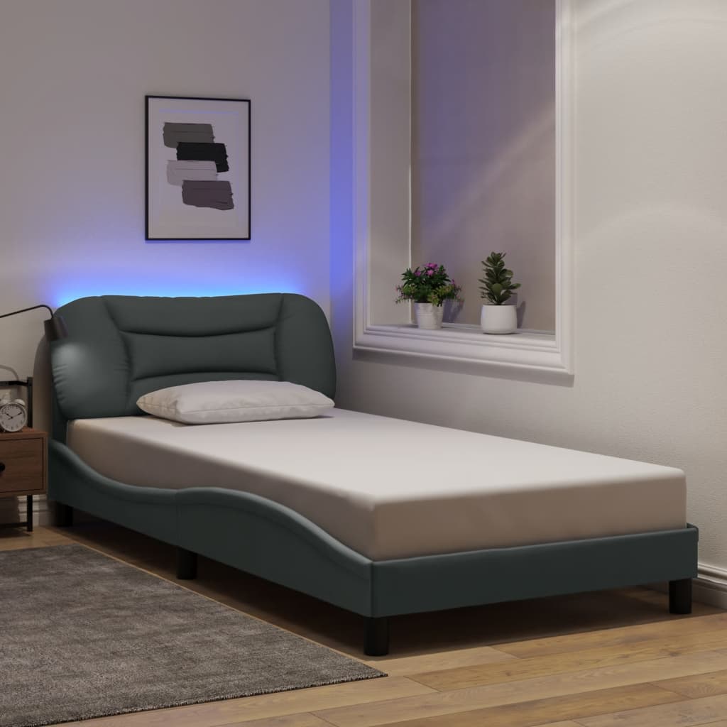 sengeramme med LED uden madras Hvar 100x200 cm stof lysegrå