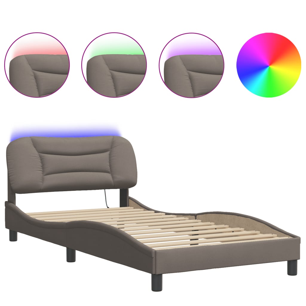 sengeramme med LED uden madras Hvar 100x200 cm stof gråbrun
