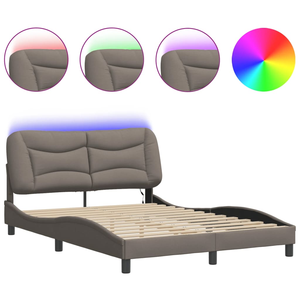 sengeramme med LED uden madras Hvar 140x190 cm stof gråbrun