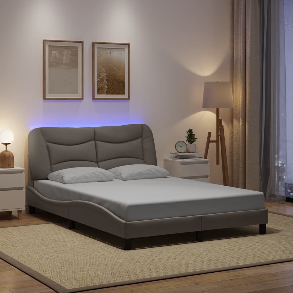 sengeramme med LED uden madras Hvar 140x190 cm stof gråbrun