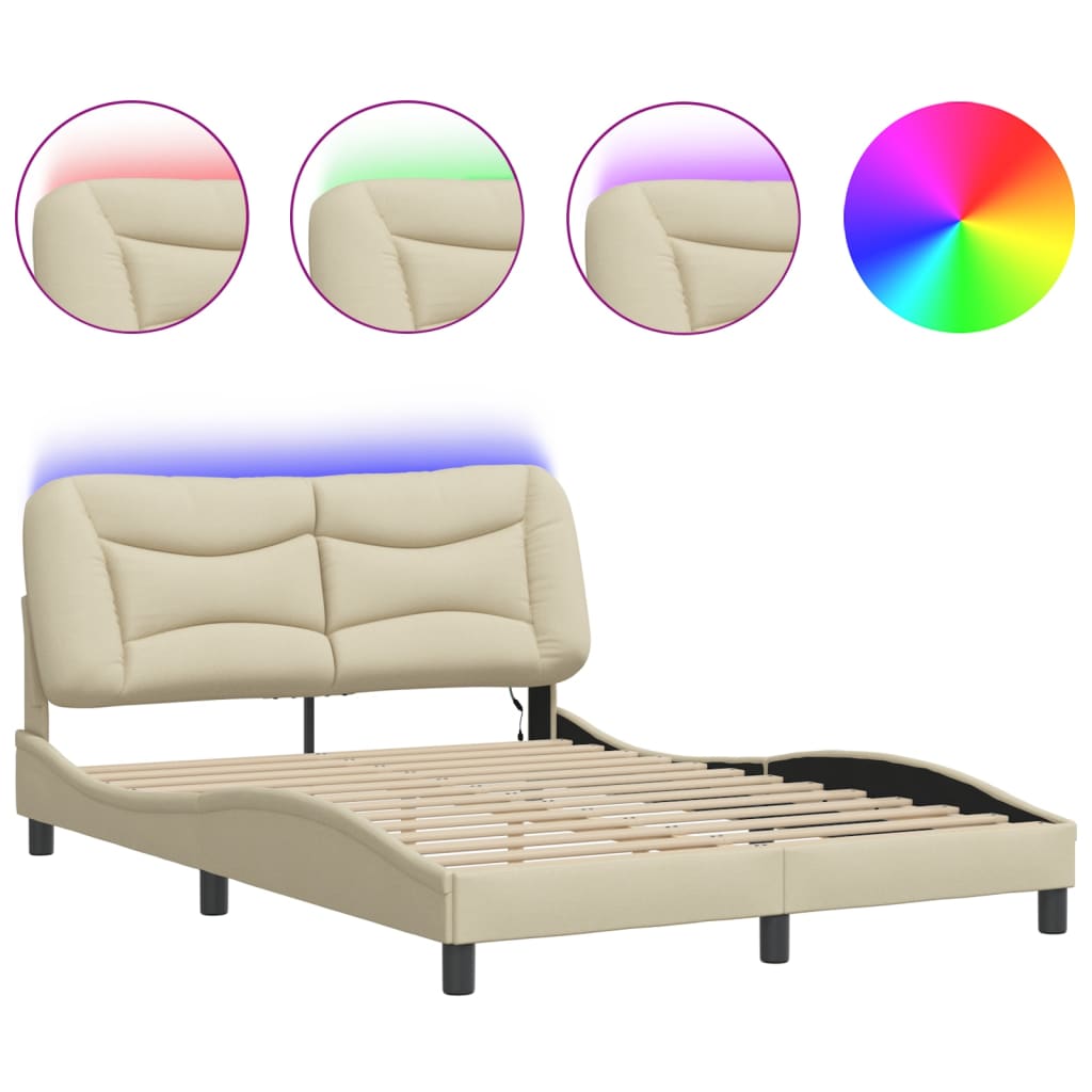 sengeramme med LED uden madras Hvar 140x190 cm stof cremefarvet