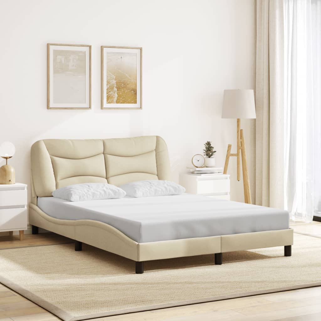 sengeramme med LED uden madras Hvar 140x190 cm stof cremefarvet