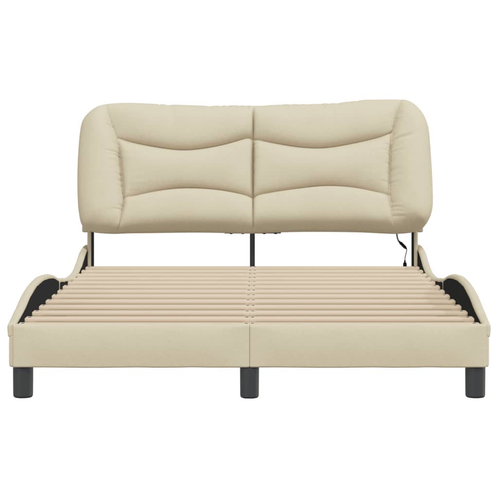 sengeramme med LED uden madras Hvar 140x190 cm stof cremefarvet