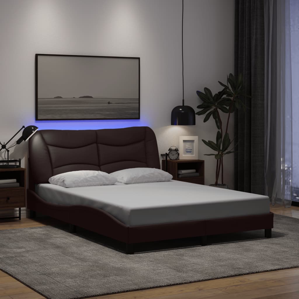 sengeramme med LED uden madras Hvar 140x200 cm stof mørkebrun